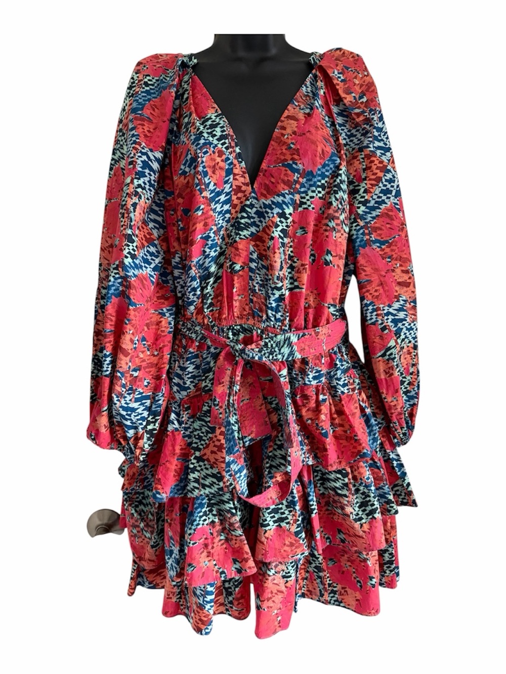 ULLA JOHNSON Miranda Abstract-Print Ruffle Dress Size 14